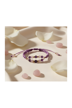 Pulsera Brazalete cuarzo rosa y amatista.