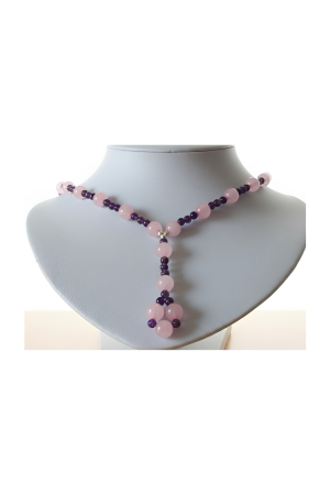 Collar de piedras de cuarzo rosa y cuarzo amatista y plata
